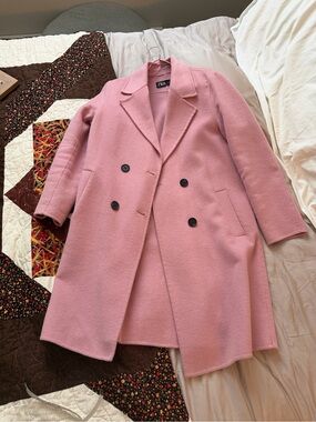 Zara Rose Pink Double-Breasted Pea Coat